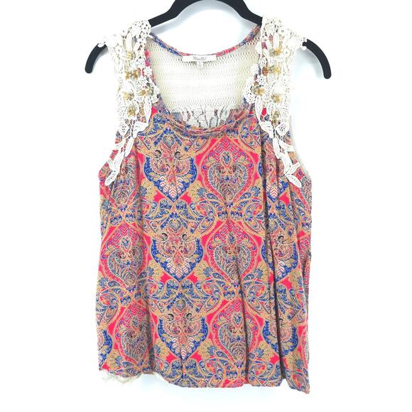 Miss Me Y2K Whimsi Boho Bright Geometric Romantic Crochet Bead Lace Lined Tank S - Picture 1 of 16